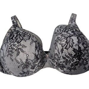Cacique Lightly Lined Full Coverage Bra Womens 42DDD Black Floral Underwire